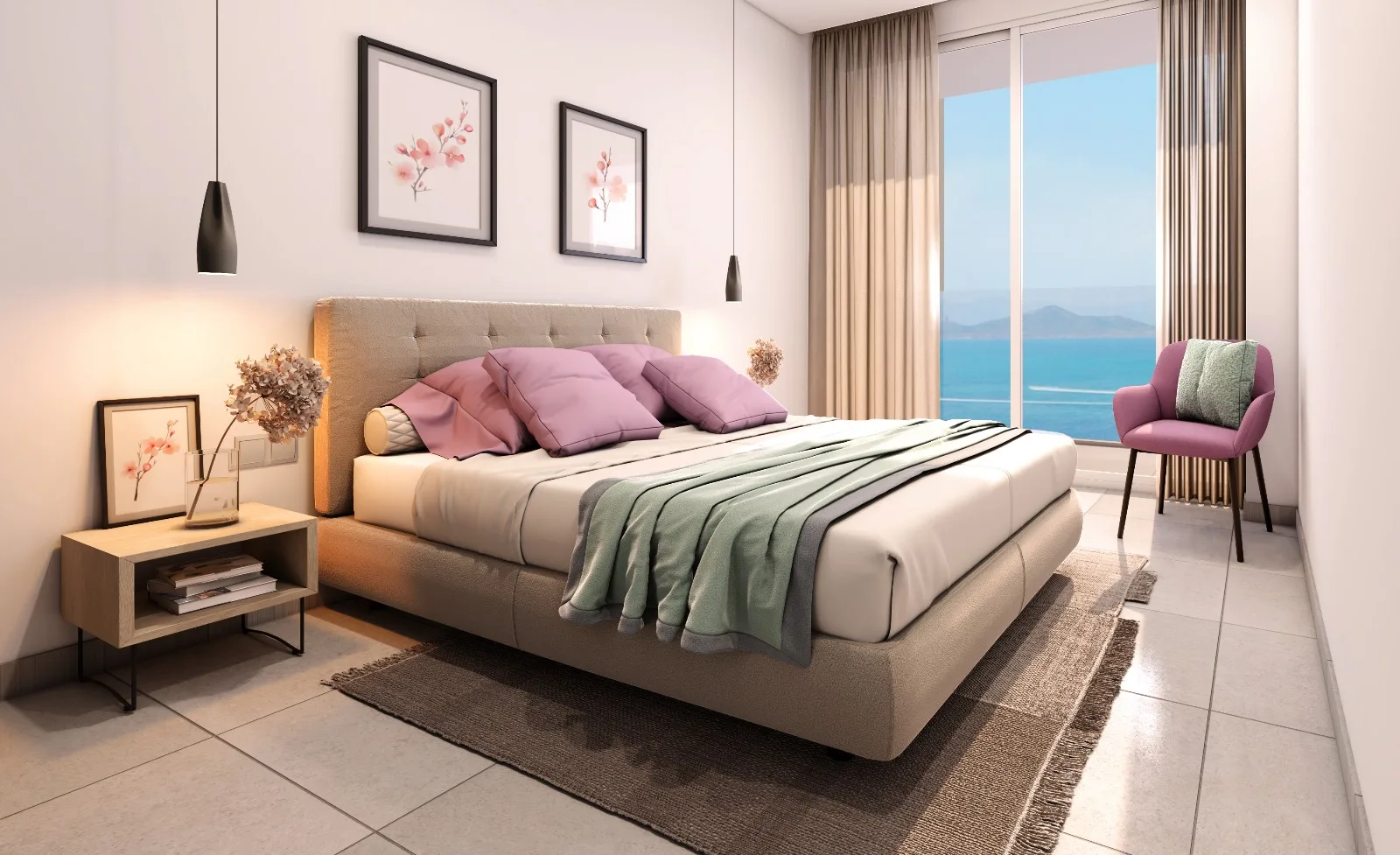 Hoofdslaapkamer met veel licht in appartement La Manga eerste lijn