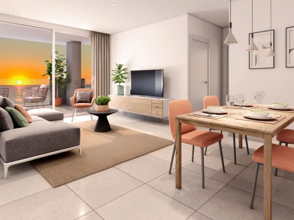 Lichte woonkamer met zeezicht in La Manga appartement eerste lijn