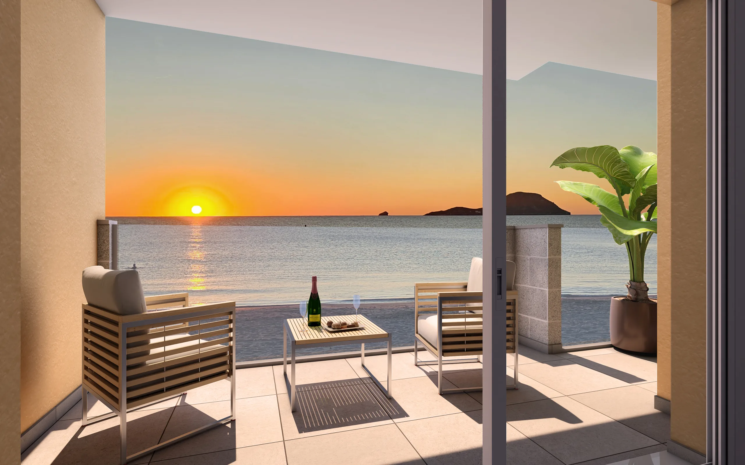 Ruim terras met panoramisch zeezicht in La Manga eerste lijn