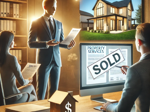 DALL·E 2024-12-24 11.10.13 – An illustration showcasing real estate services during the sale of a property. The image includes a real estate agent presenting property documents to DALL·E 2024-12-24 11.10.13 - An illustration showcasing real estate services during the sale of a property. The image includes a real estate agent presenting property documents to