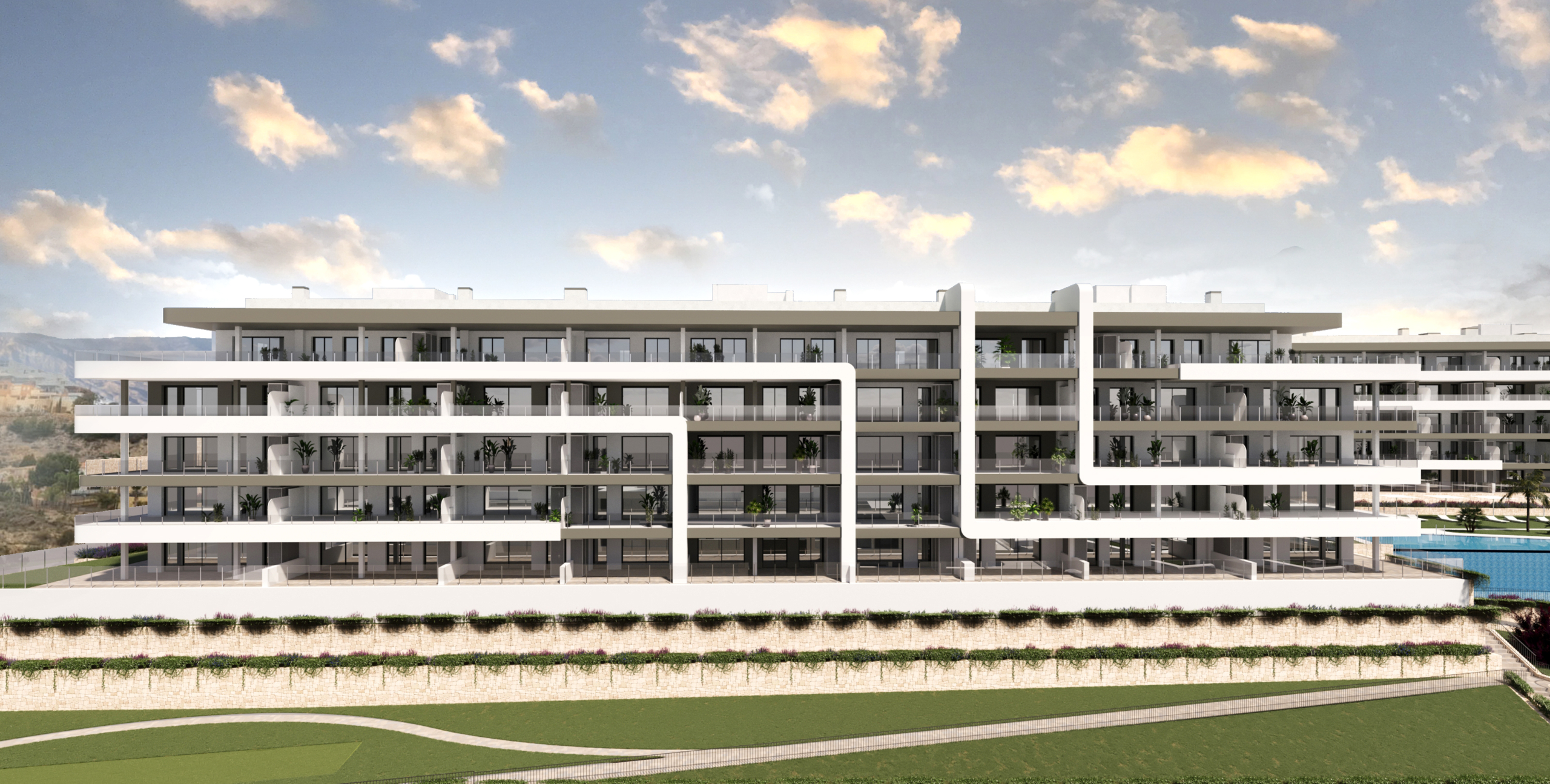 voorkant van moderne appartementen in alicante, tomas fem casas