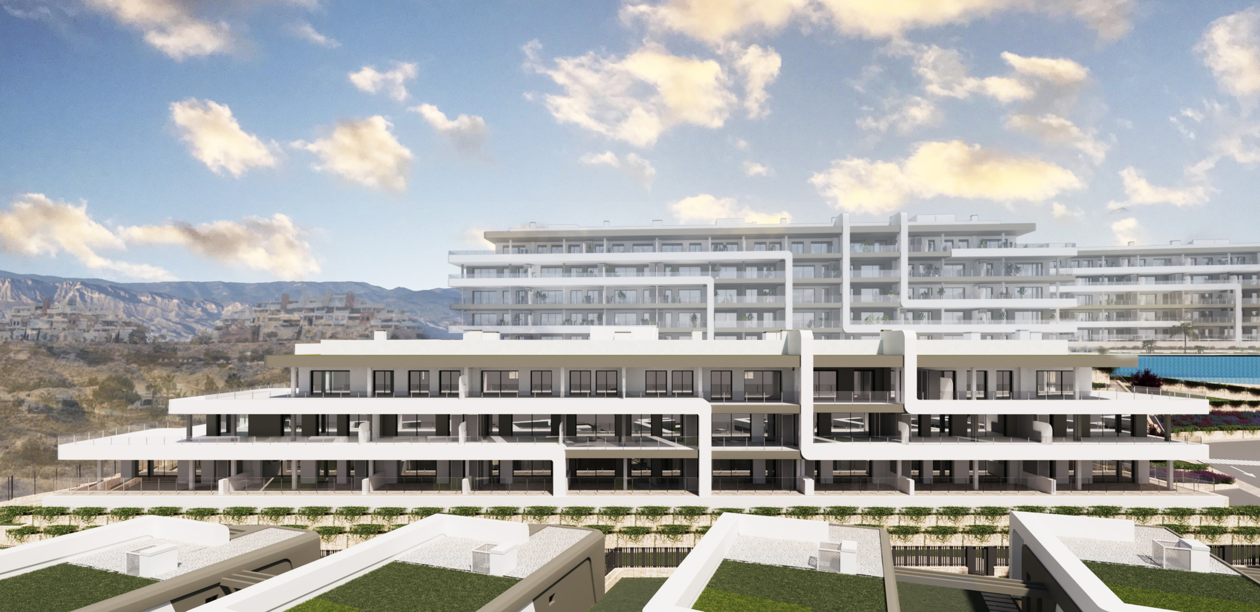 voorkant van moderne appartementen in alicante, tomas fem casas