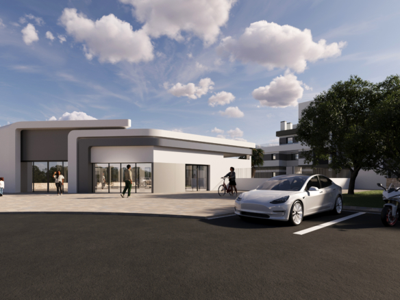 Parkeerplaats van moderne appartementen in alicante, tomas fem casas