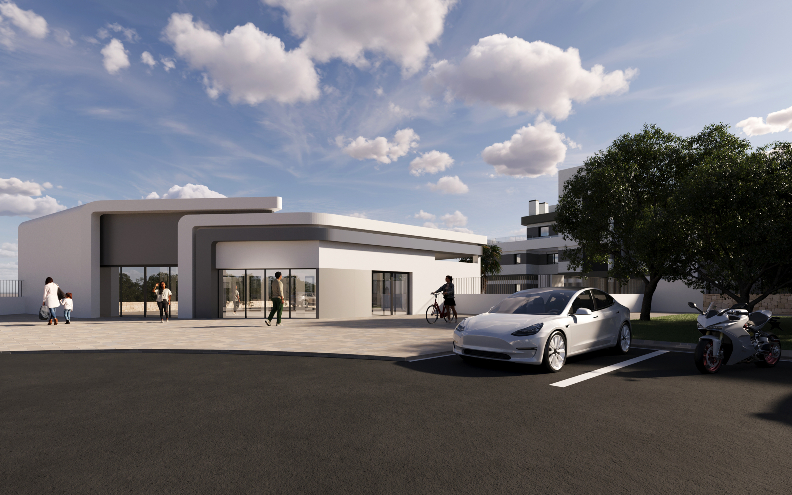 Parkeerplaats van moderne appartementen in alicante, tomas fem casas