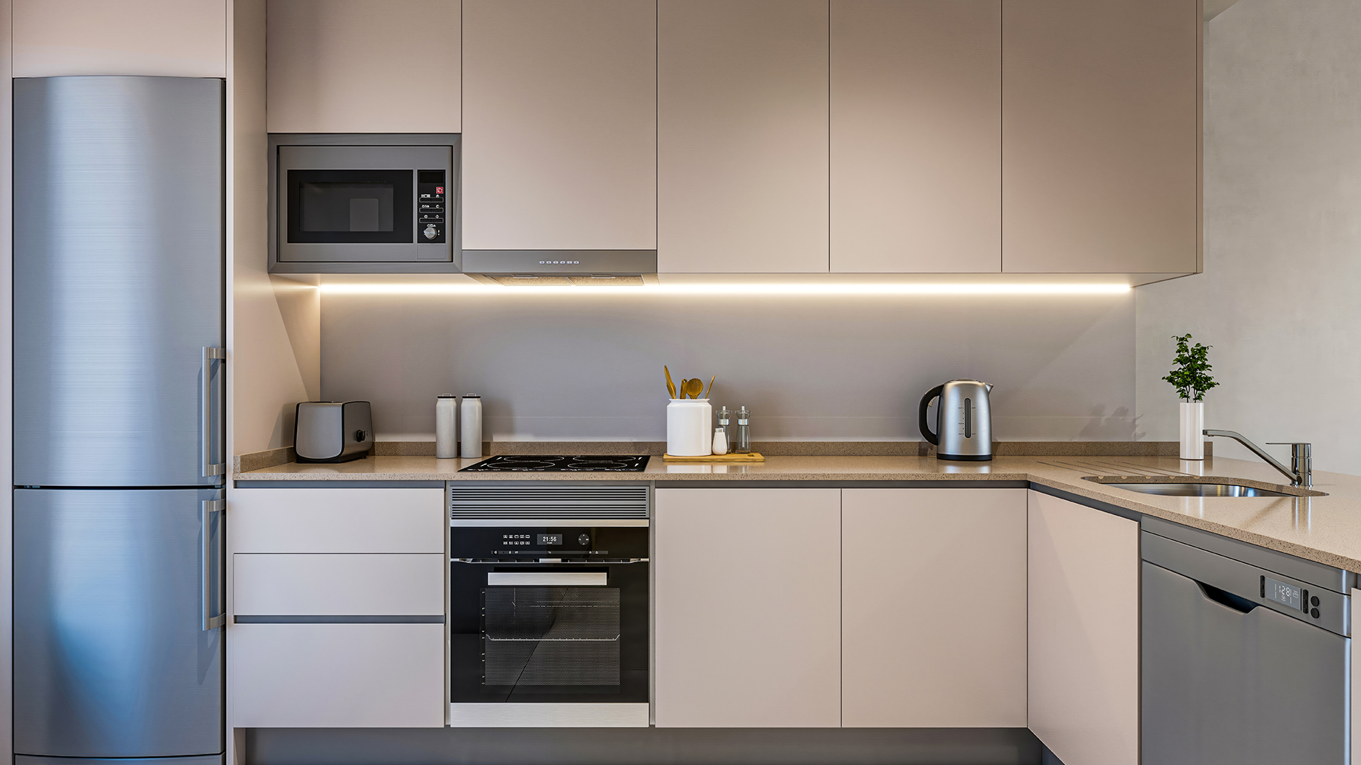 Open keuken met eiland en energiezuinige apparatuur