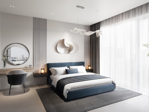 Rustige master bedroom met warme verlichting