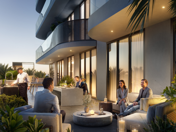 Detail van glas, metaal en warme steenafwerking