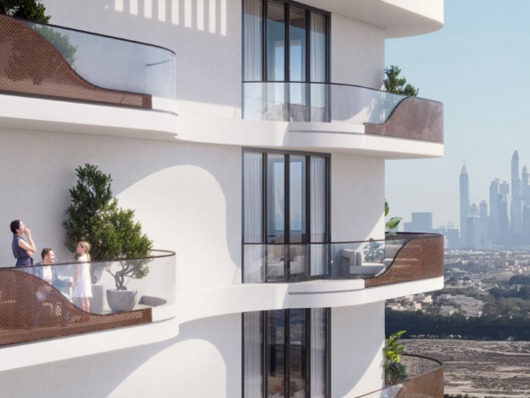 Gevelritme van Vistara House 1 met balkons en lamellen