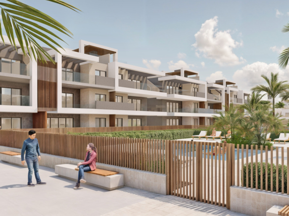 Tuin met de appartementen met verhuurlicentie