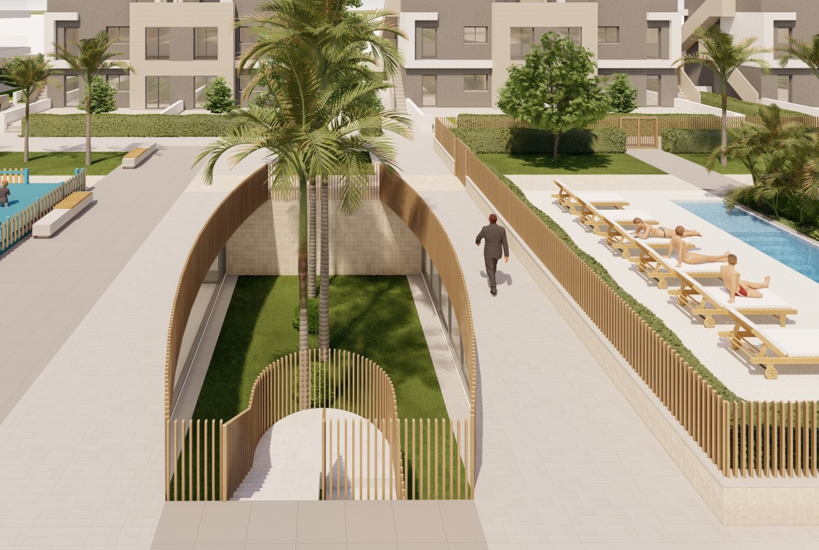 Tuin binnenin de appartementen met verhuurlicentie in pilar de la horadada