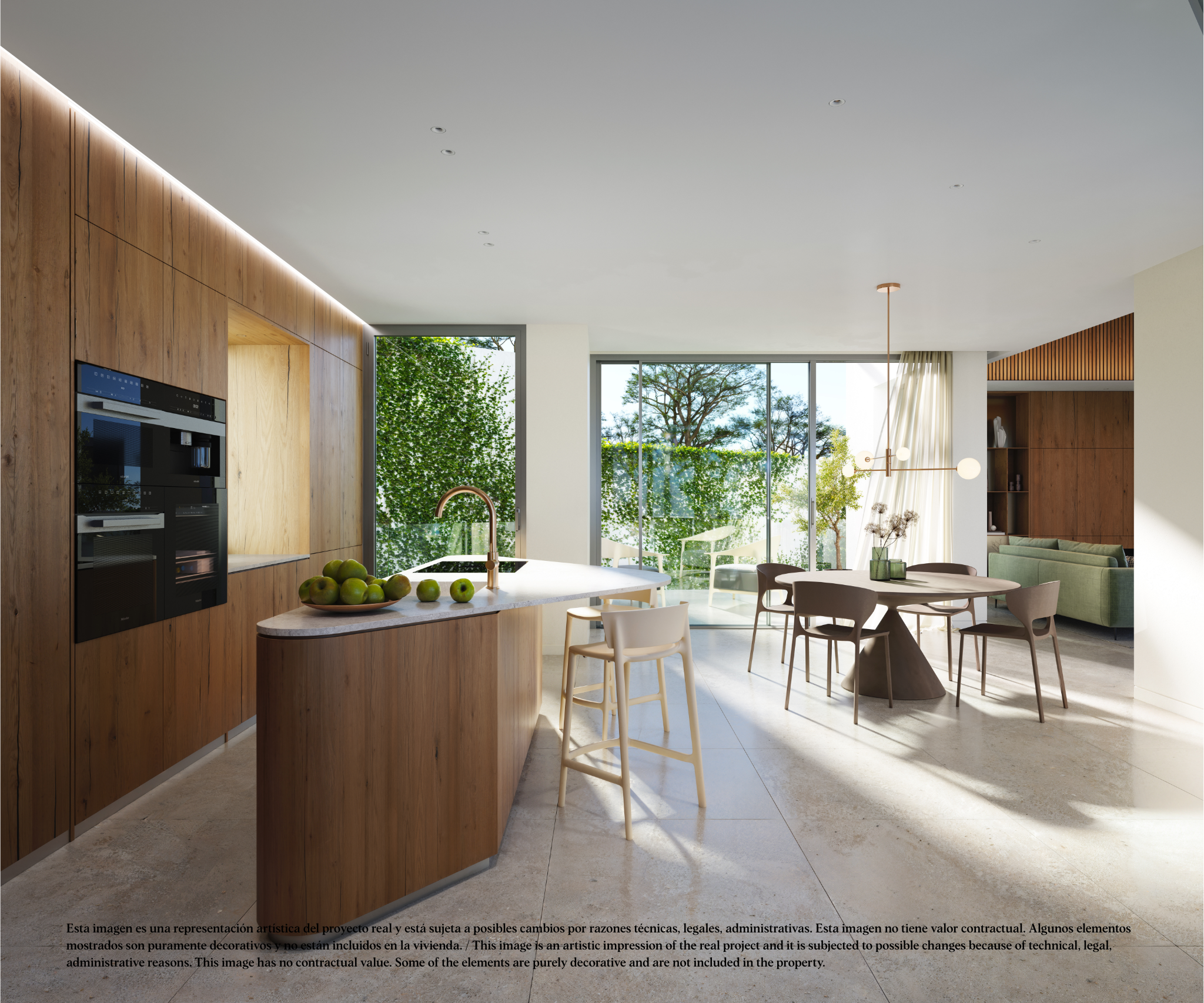 Open keuken met eiland, porseleinen blad en inbouwapparatuur