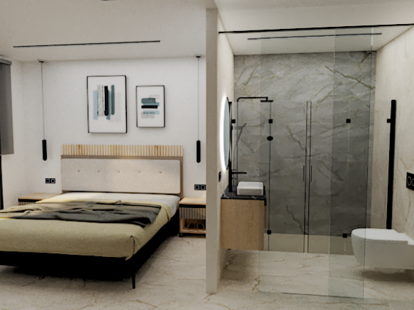 ensuite slaapkamer en modern afwerkte badkamer in appartementen met verhuurlicentie