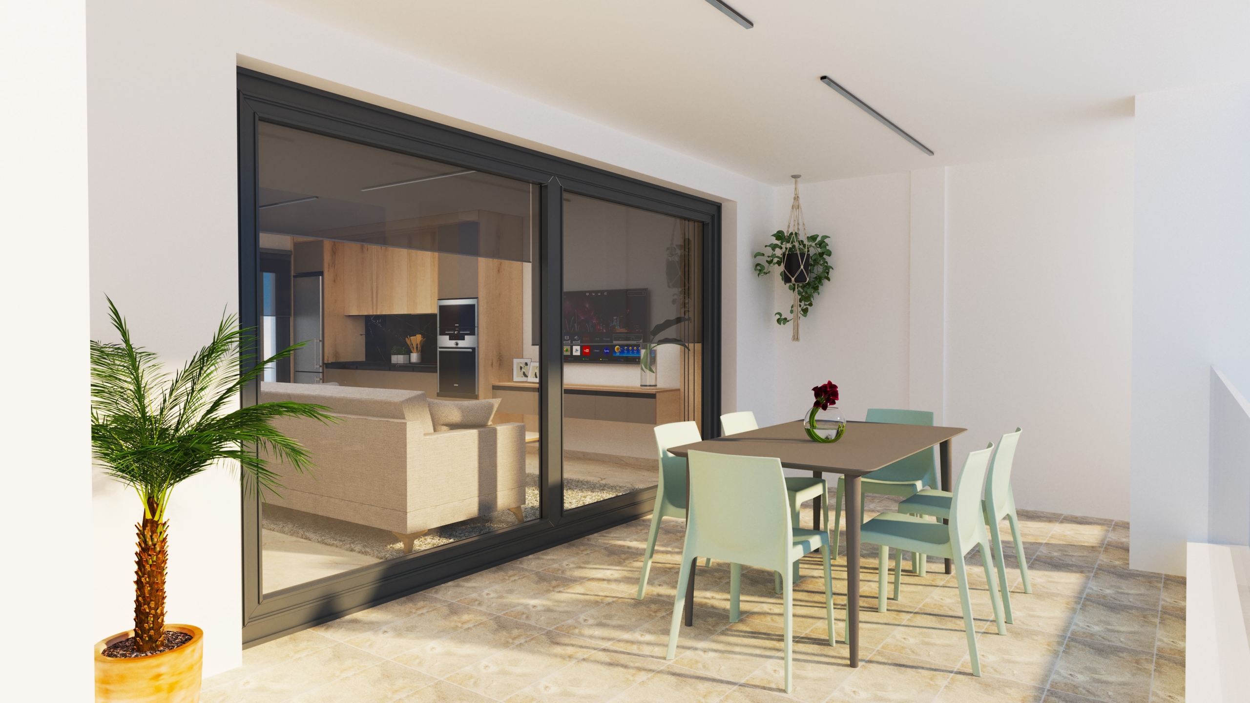 ruim terras van appartementen met verhuurlicentie in playa higuericas met zeezicht