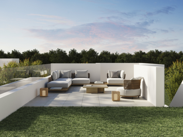 Solarium van moderne villa’s in Polop met uitzicht op bergen