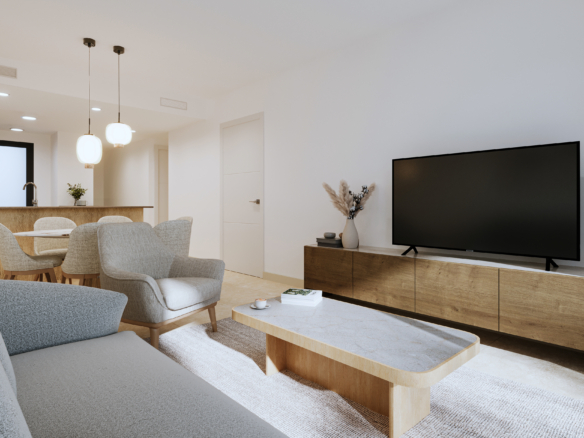 Lichte woonkamer met open indeling in appartement in Torrevieja