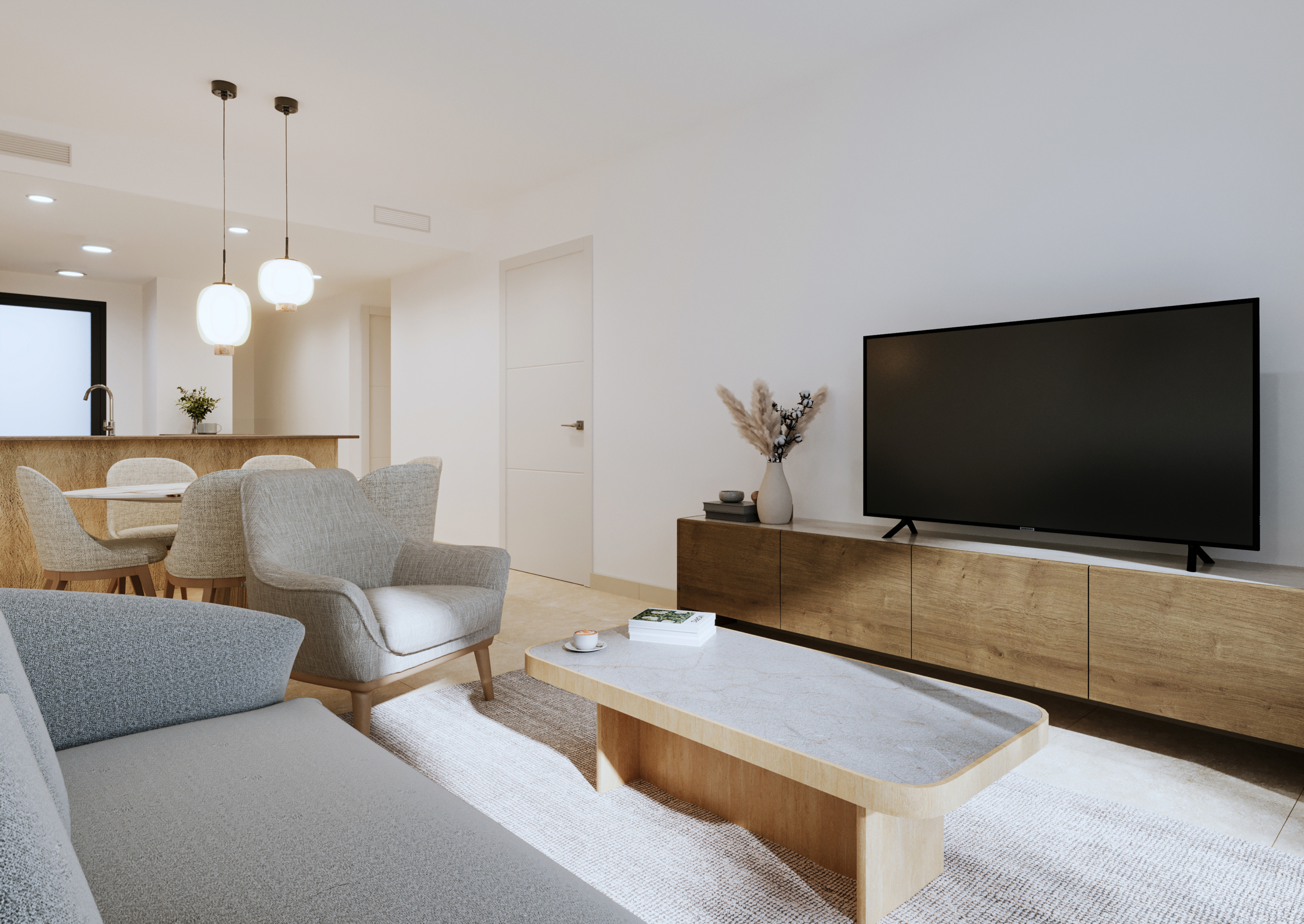 Lichte woonkamer met open indeling in appartement in Torrevieja