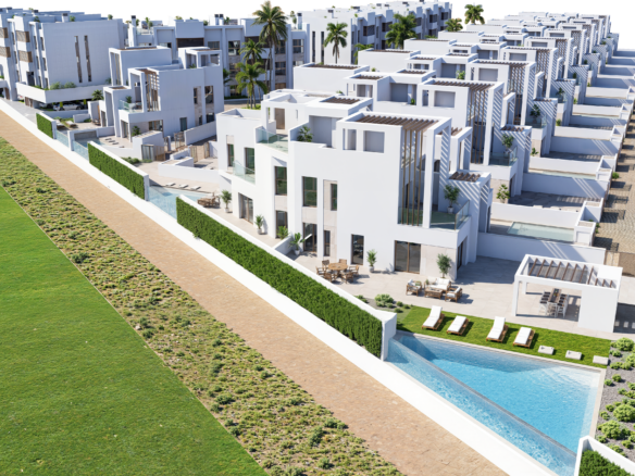 luchtfoto van appartementen aan Serena Golf vlak bij de Mar Menor