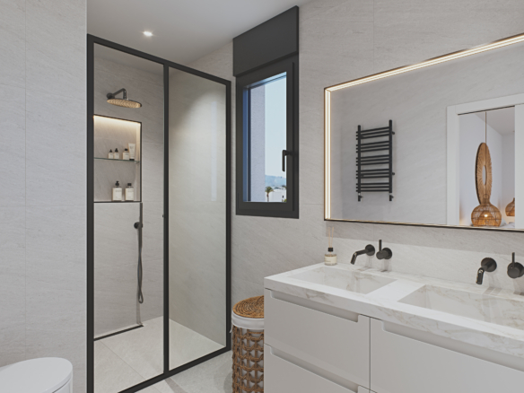 badkamer met LED spiegel in nieuwbouw villa Spanje