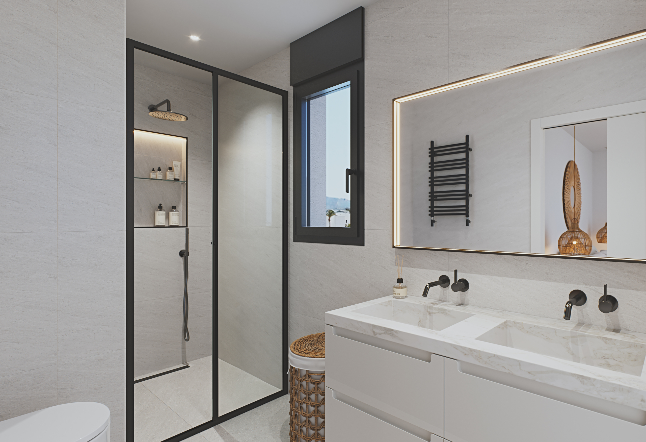 badkamer met LED spiegel in nieuwbouw villa Spanje