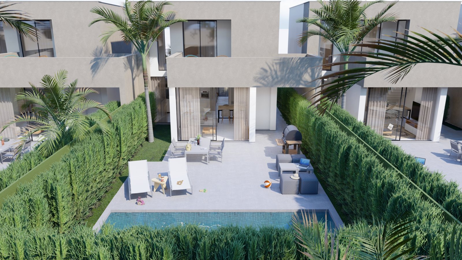 outside view with swimming pool of villa at the Mar Menor