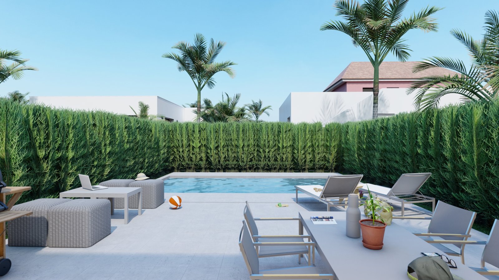 uitzicht in de tuin vanuit de woonruimte van villa aan de mar menor
