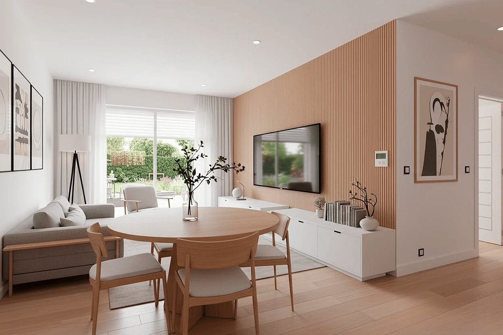Lichte woon- en eetkamer van een nieuwbouwappartement in Los Alcázares