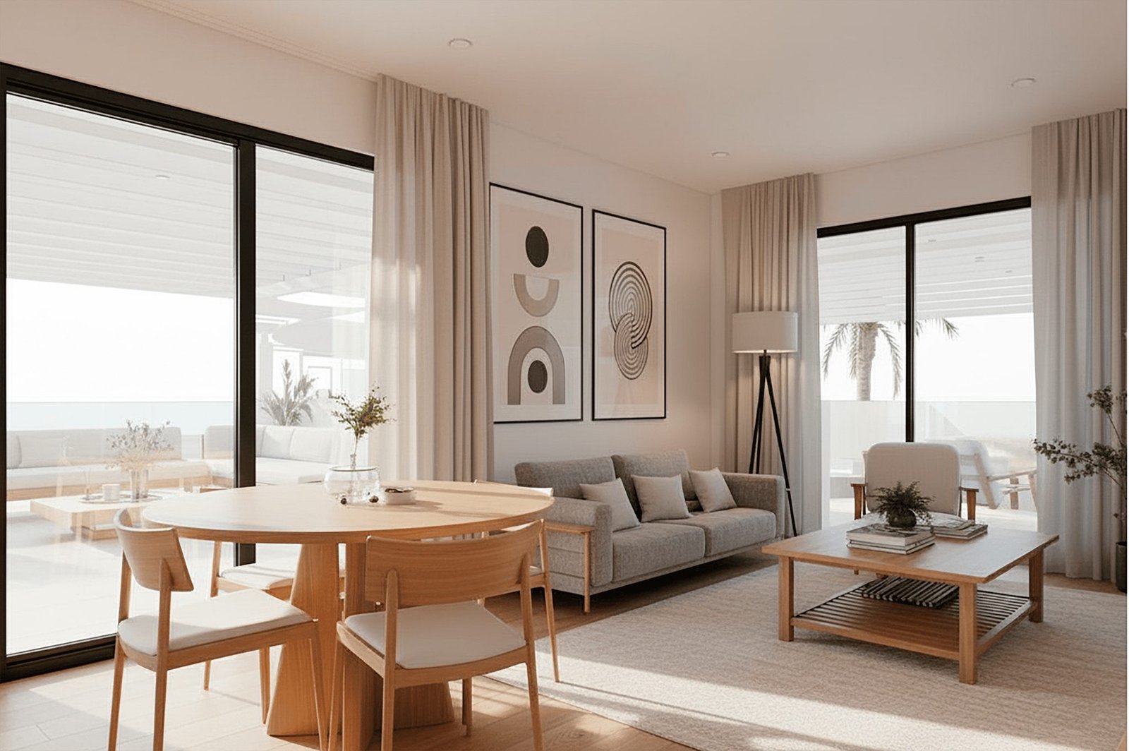 Zonnige woonkamer met groot terras in nieuwbouwappartement in Los Alcázares