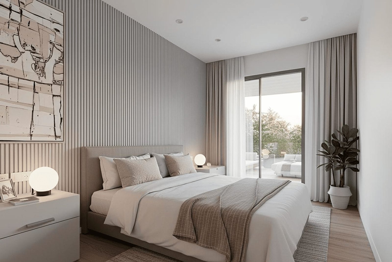 Moderne slaapkamer met directe toegang tot het terras in Los Alcázares
