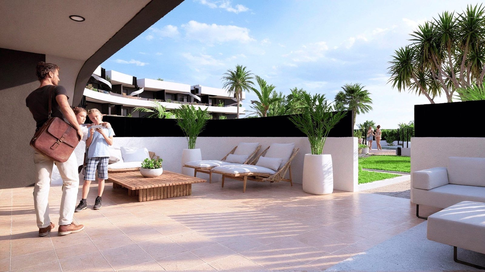 Ruim privéterras van gelijkvloers nieuwbouwappartement in Los Alcázares