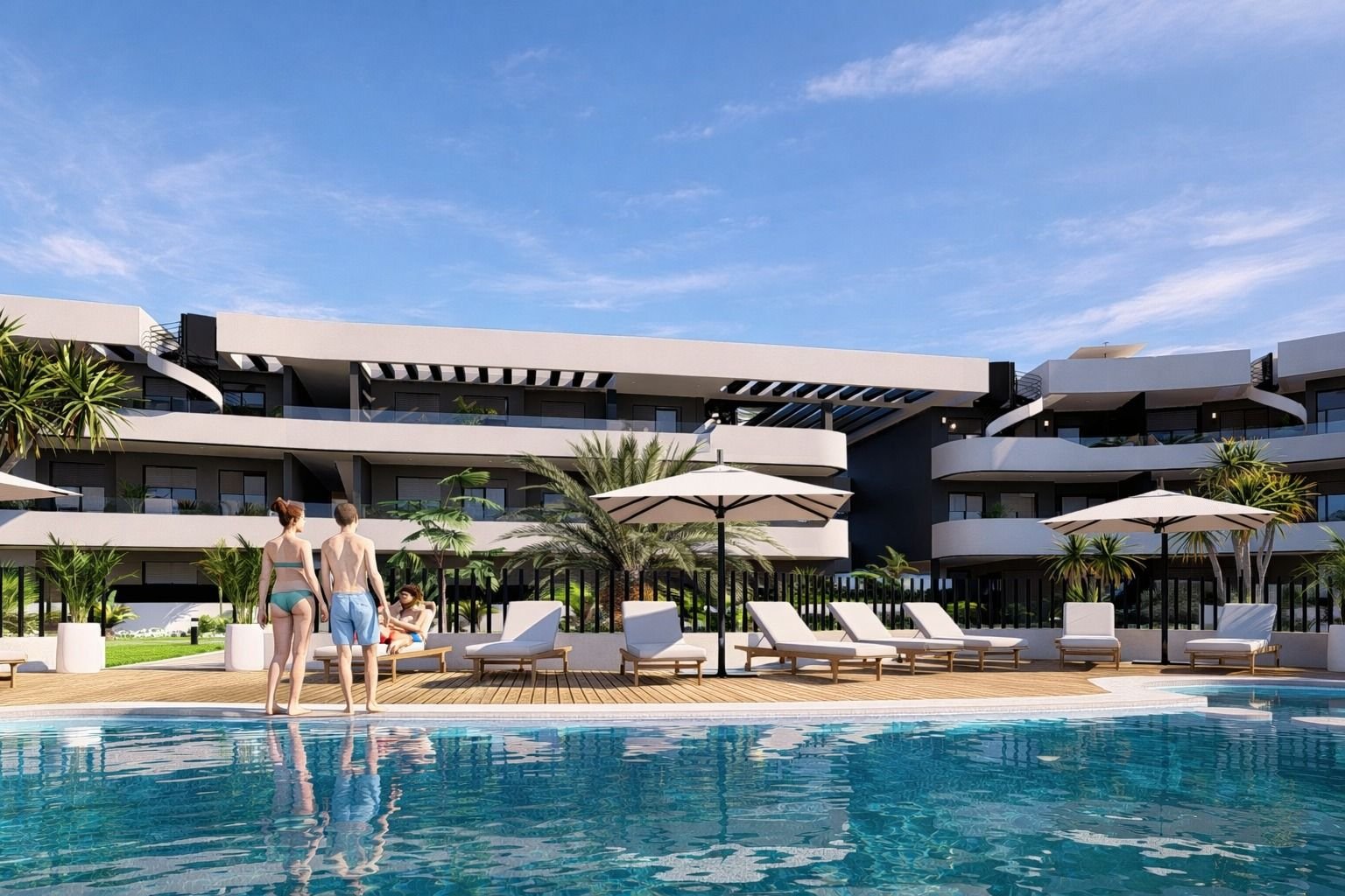Gemeenschappelijk zwembad bij nieuwbouwappartementen in Los Alcázares