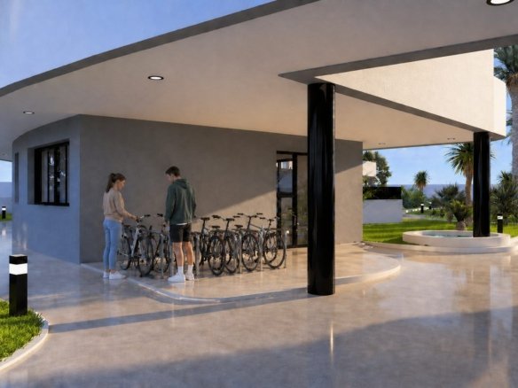 Entree van nieuwbouwcomplex in Los Alcázares met overdekte fietsenstalling