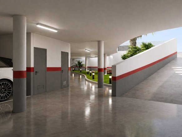 Toegang tot de overdekte parkeergarage van het nieuwbouwcomplex