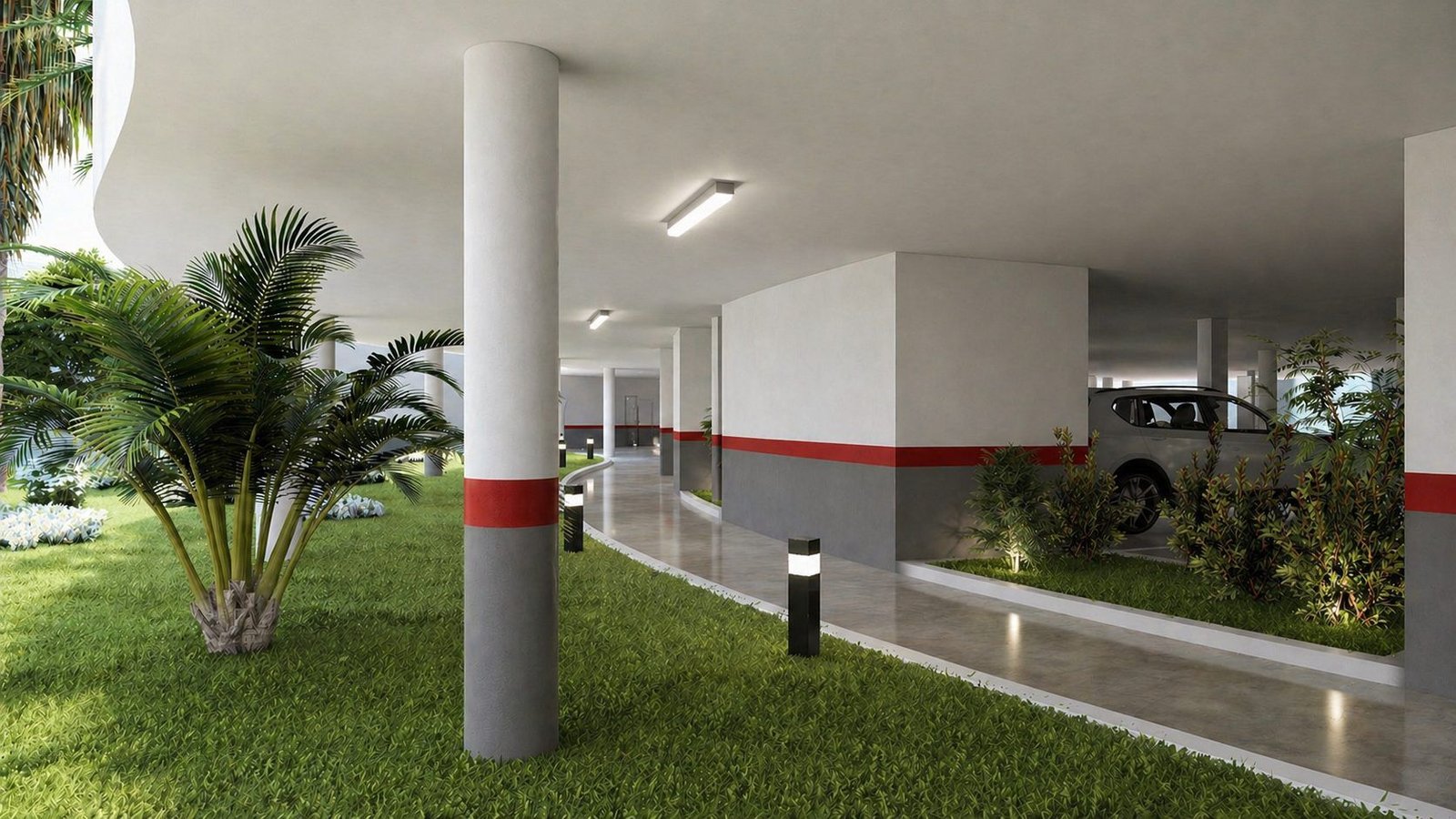 Overdekte parkeergarage met groene binnentuin in Los Alcázares