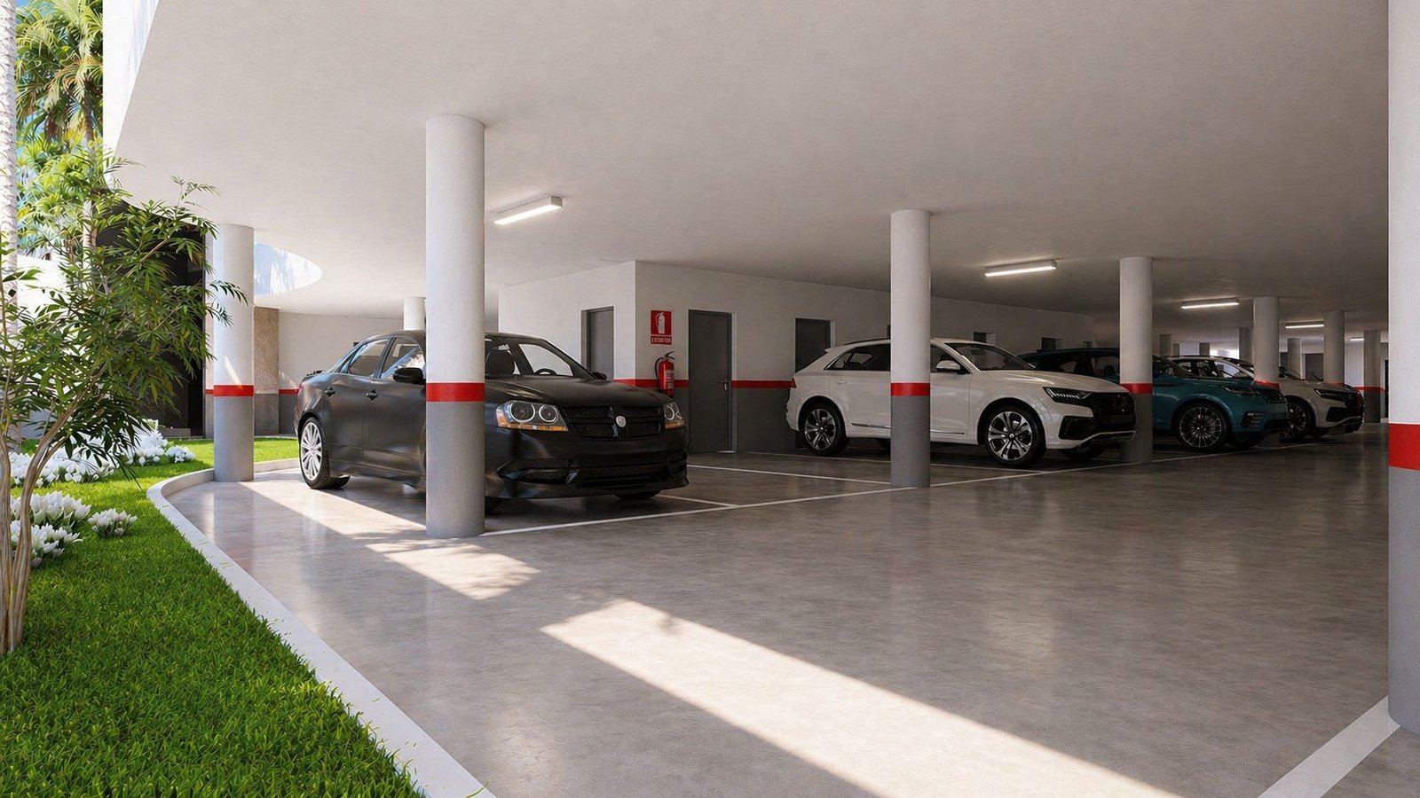 Ruime gemeenschappelijke parkeergarage bij nieuwbouwappartementen in Los Alcázares