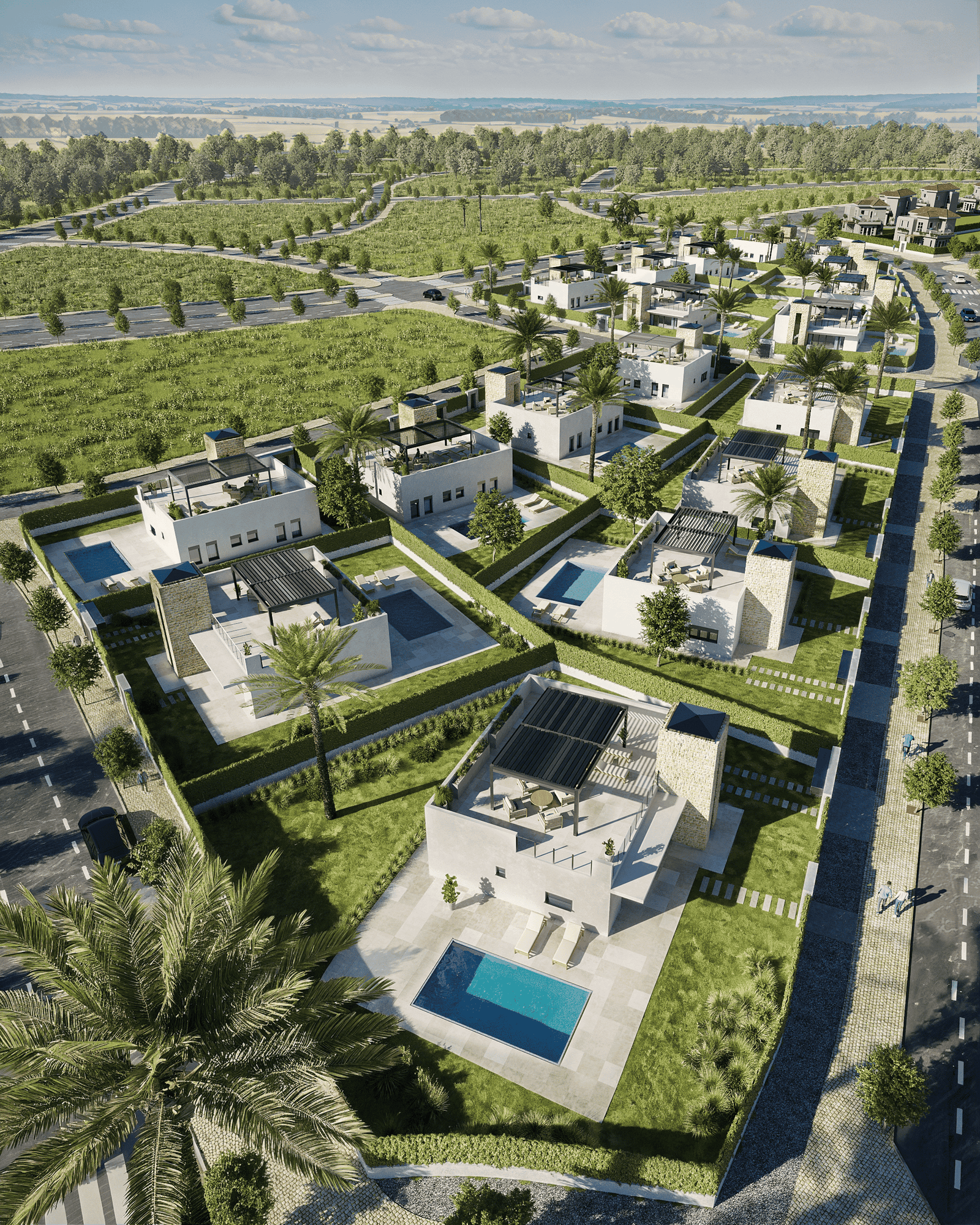 Nieuwbouwvilla in Lorca met privézwembad en royaal perceel, gezien vanuit de lucht