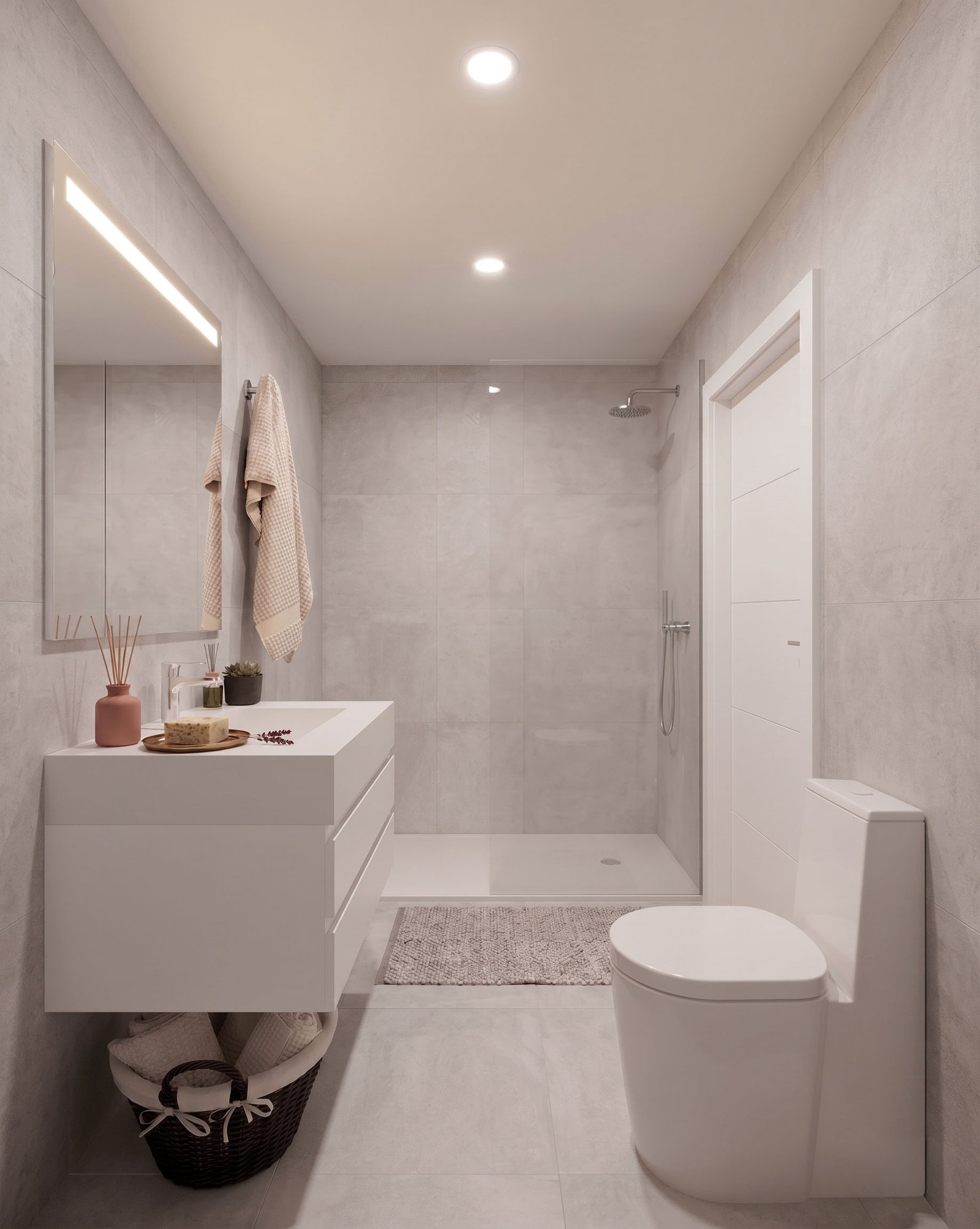 Tweede badkamer met inloopdouche, wastafelmeubel en moderne afwerking