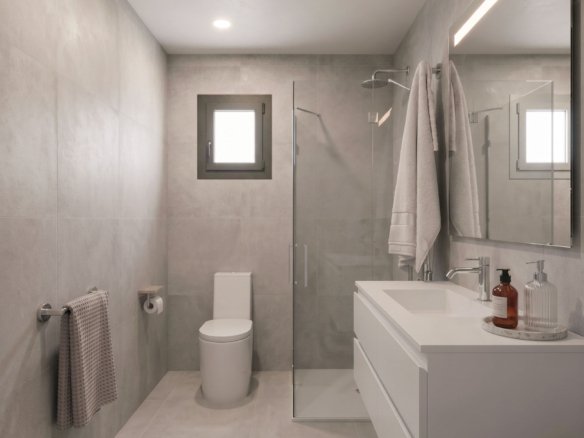 Derde badkamer met inloopdouche, wastafelmeubel en toilet